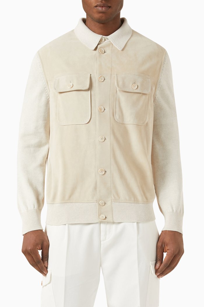 

Jacket in Leather & Knit, Neutral