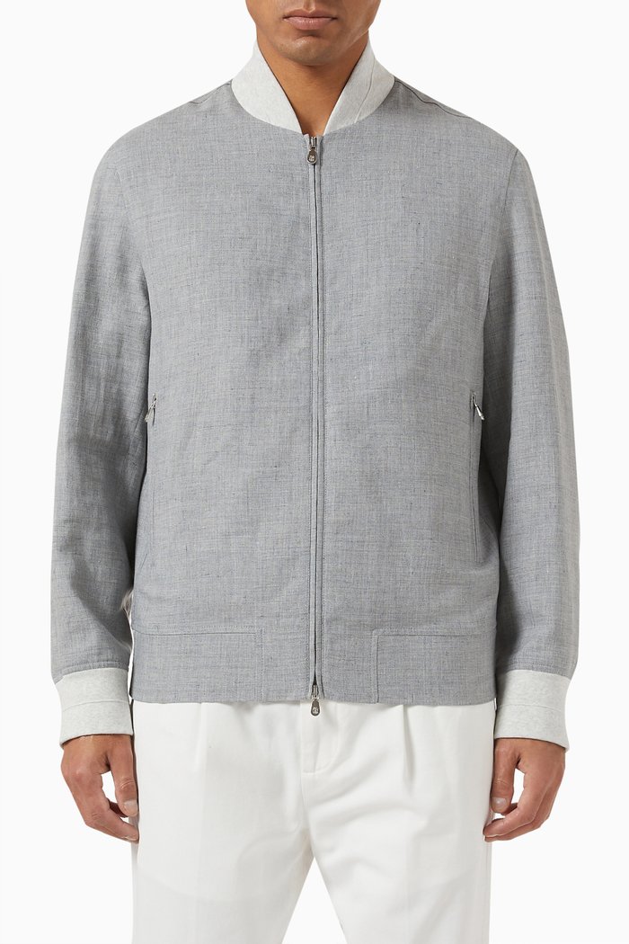 

Bomber Jacket in Linen & Wool, Grey