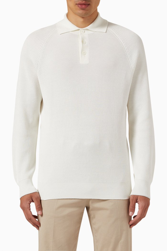 

Polo Sweater in Ribbed Cotton, White