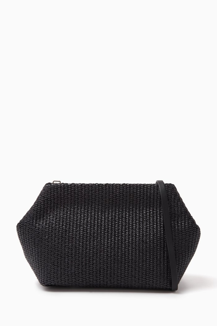 

Woven Monili-chain Shoulder Bag in Cotton-blend, Black