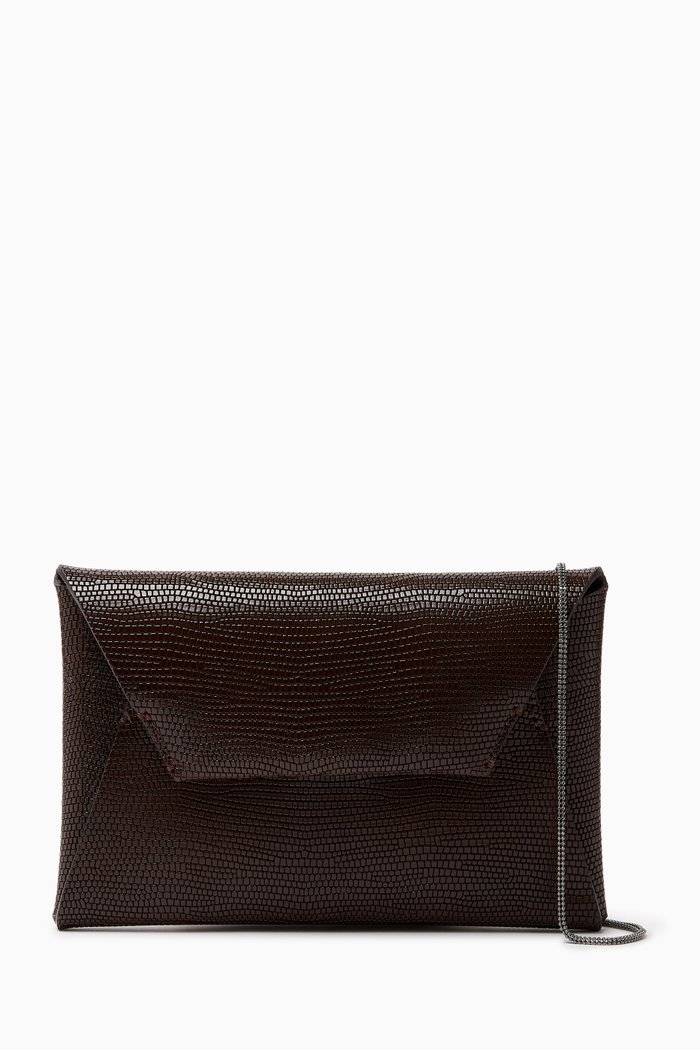 

Mini Envelope Shoulder Bag in Leather, Brown
