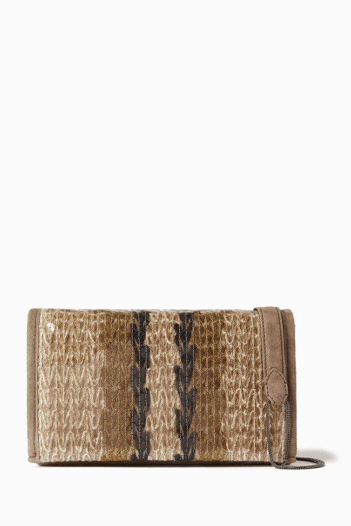 Sequinned Crossbody Bag in Calf Suede, Neutral