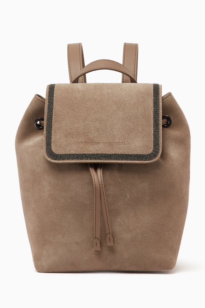 

Precious Contour Backpack in Suede, Neutral