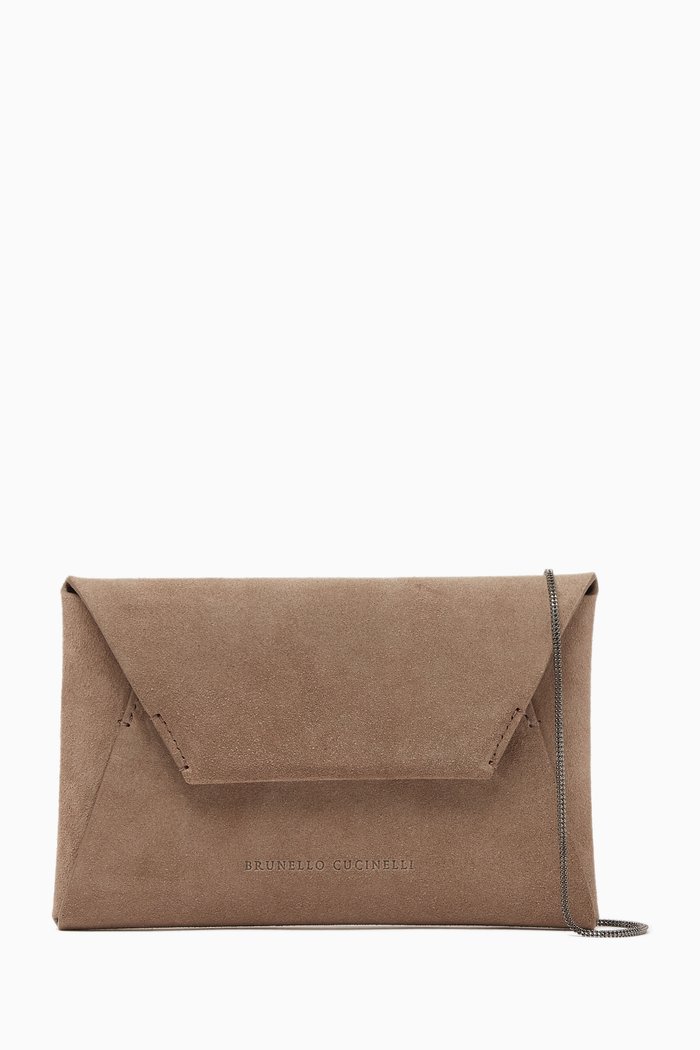 

Flat Envelope Crossbody Bag in Calf Suede, Neutral