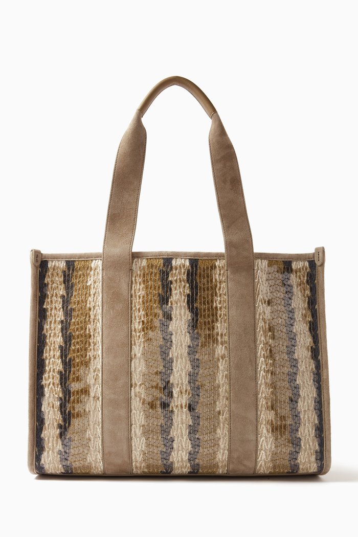 

Dazzling Embroidery Shopper Bag in in Suede & Jute-cotton Yarn, Neutral