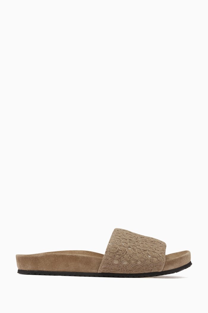 

Sequin-embroidered Slides in Suede, Grey