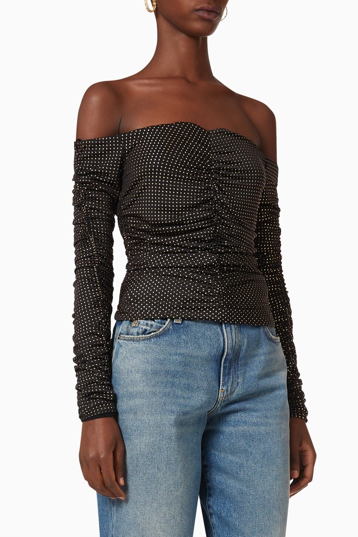 

Stromboli Off-the-shoulder Top in Stretch Jersey, Metallic