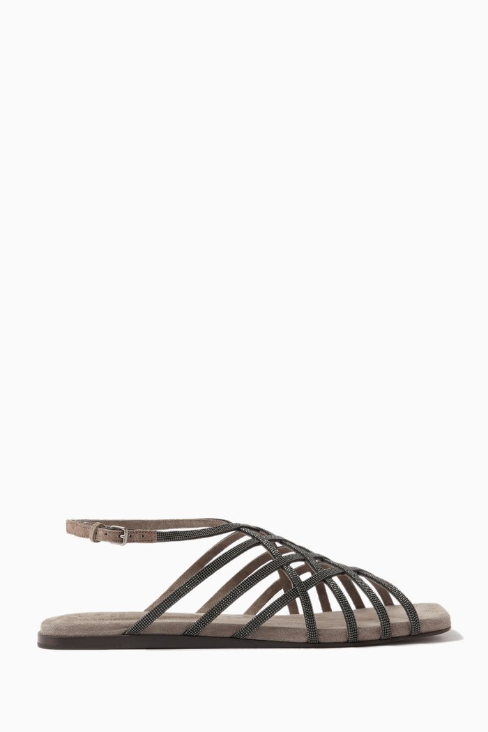

Precious Net Straps Sandals in Suede, Grey