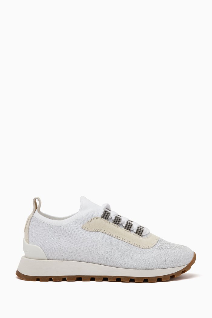 

Runners in Wool Knit & Semi-polished Calfskin, White
