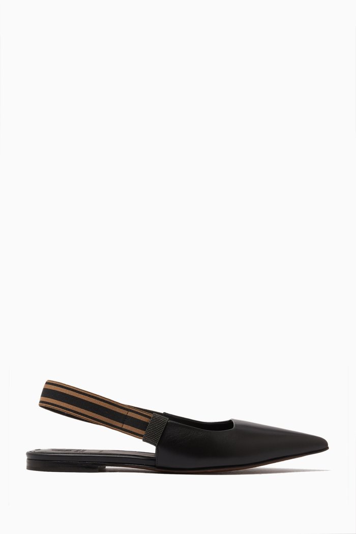 

Slingback Ballerina Flats in Leather, Black