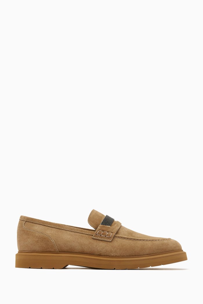 

Slip-on Low-heel Loafers in Suede, Brown
