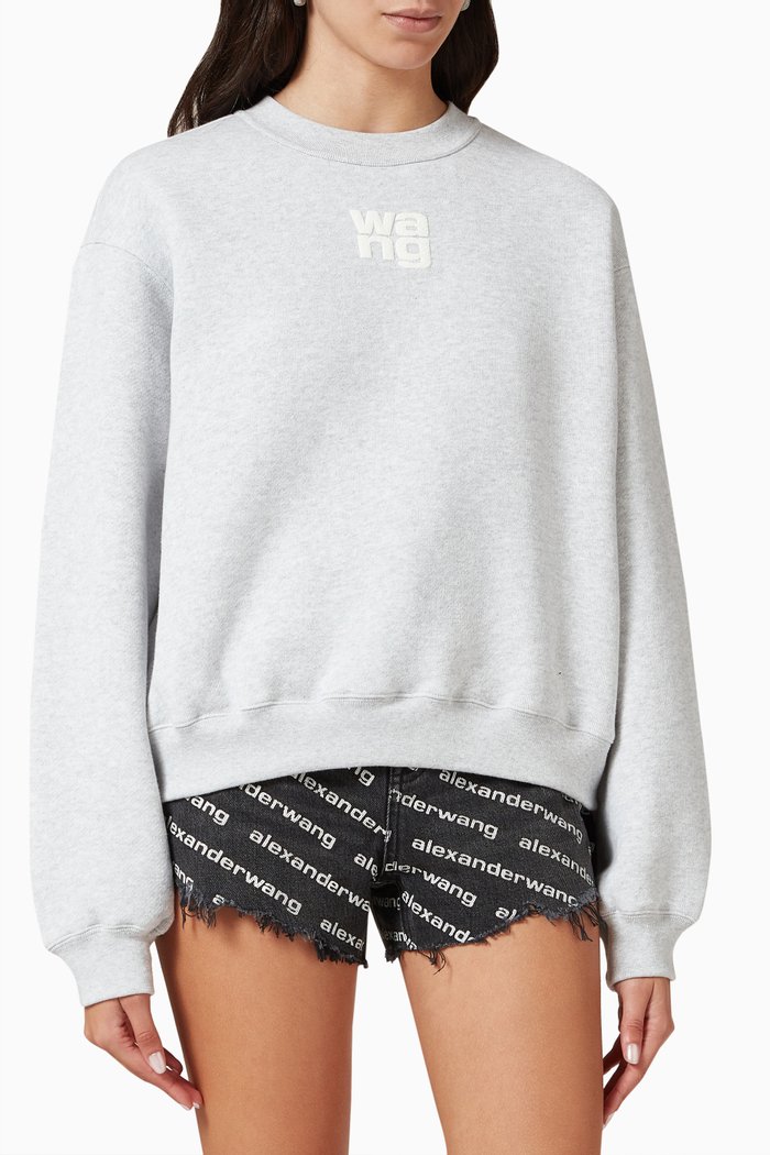 

Logo Printed Sweatshirt in Terry Crew, Grey