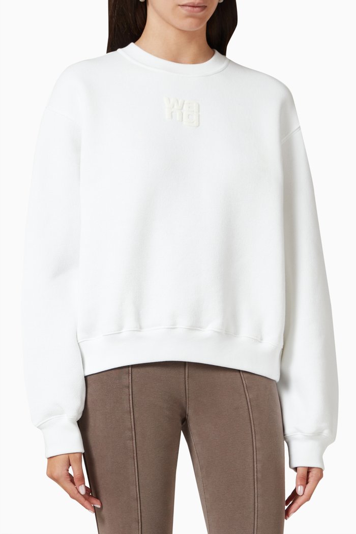 

Logo Printed Sweatshirt in Terry Crew, White