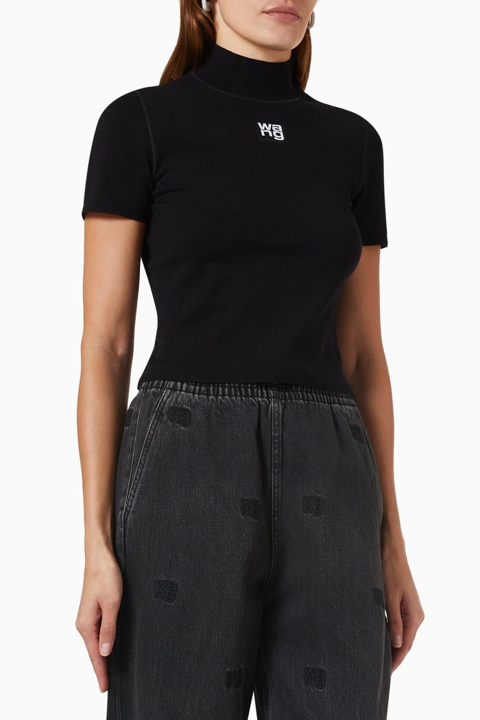 

Turtleneck Logo Top in Knit, Black