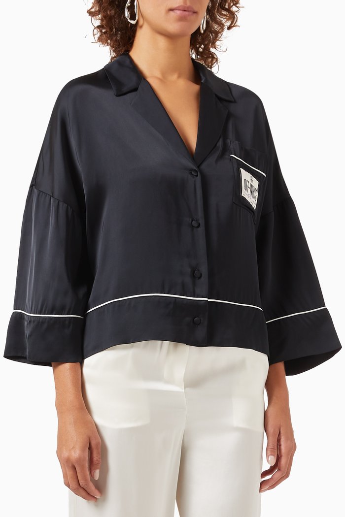 Pyjama Crop Shirt in Satin, Black