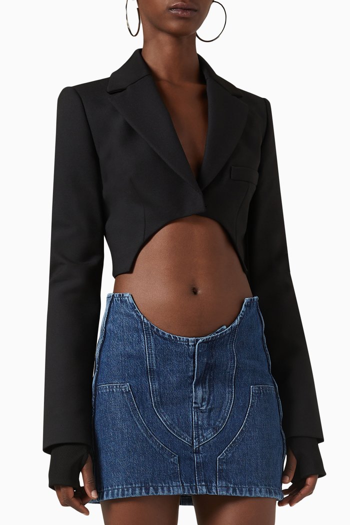 

Crop Jacket in Wool Blend, Black