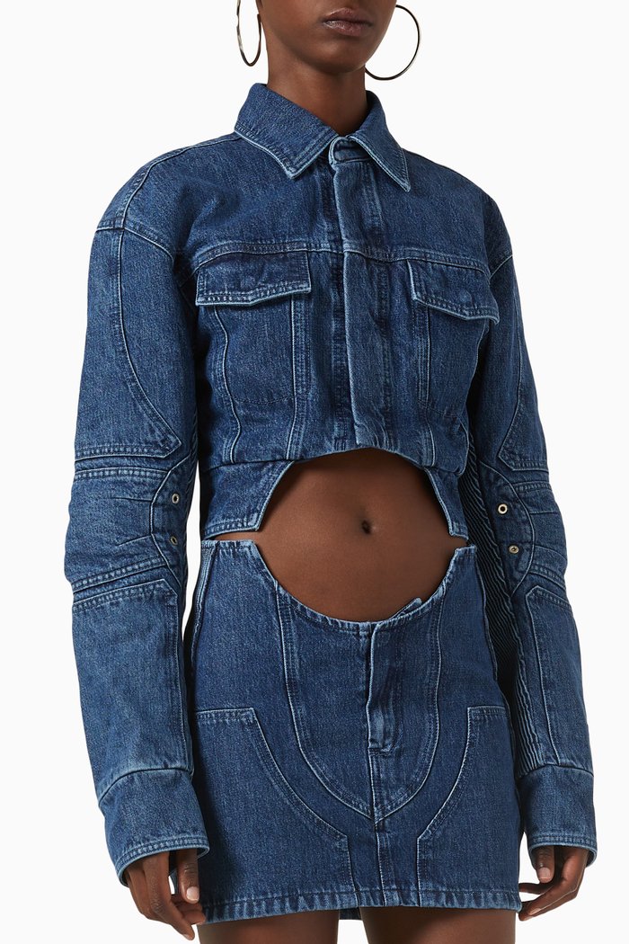 

Cut-out Motorcycle Jacket in Denim, Blue