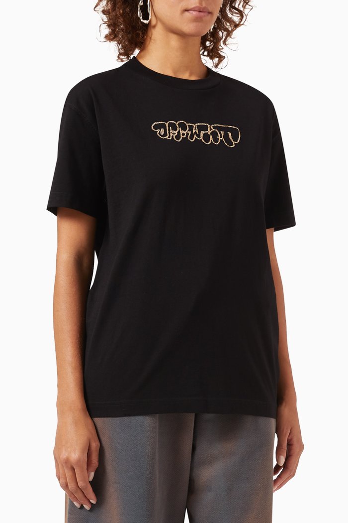 

Embroidered Arrow T-shirt in Jersey, Black