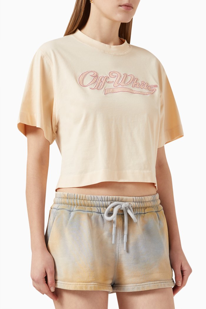 Script Baseball Crop Top in Cotton-jersey, Neutral