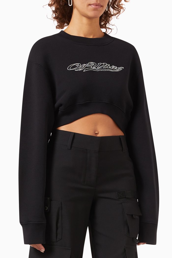 

Bling Baseball Crop Sweatshirt in Jersey, Black