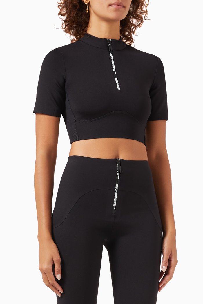 

Zip Logo Crop Top in Stretch Jersey, Black