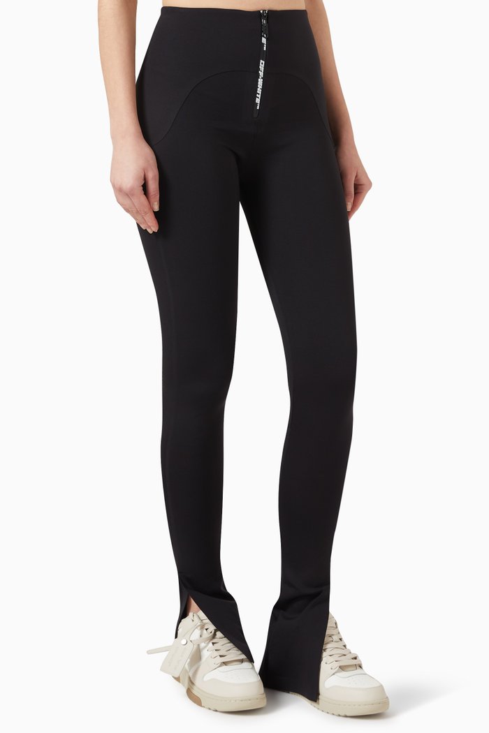 Zip-up Flared Leggings in Stretch-nylon, Black