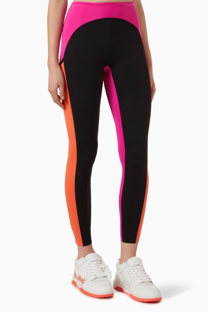 Colour-block Leggings in Nylon, Black