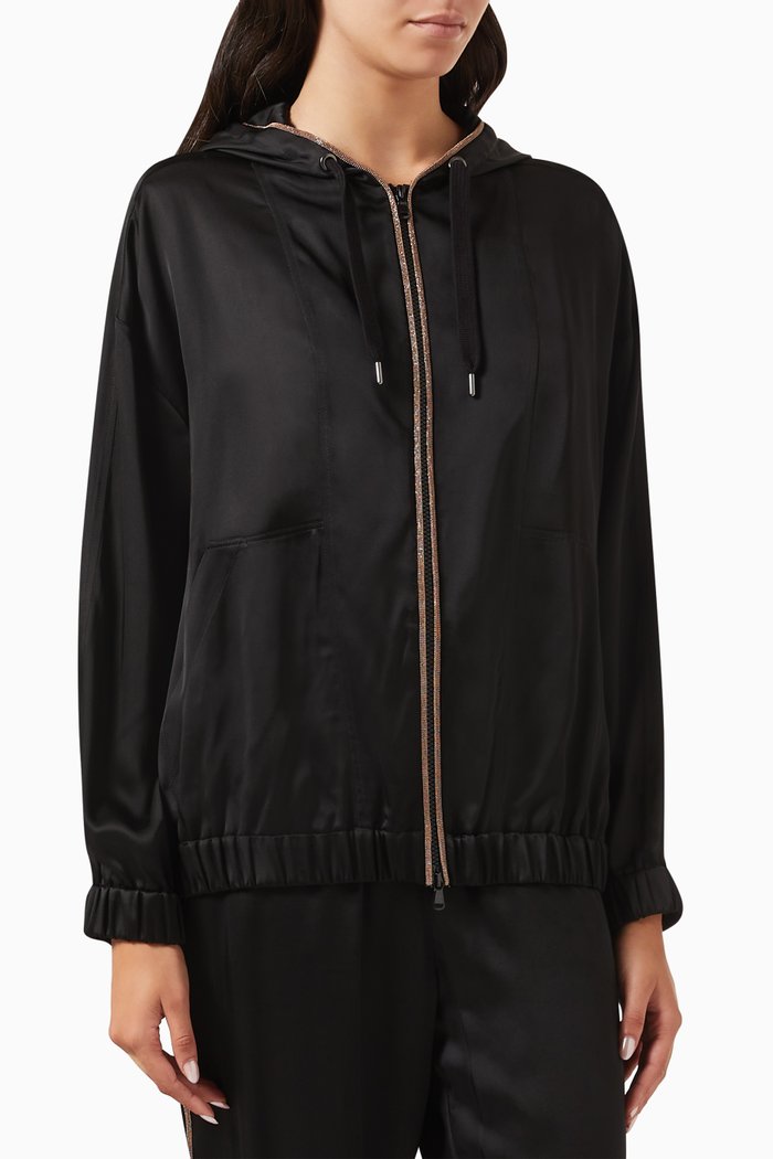 Crystal-embellished Trim Hoodie, Black