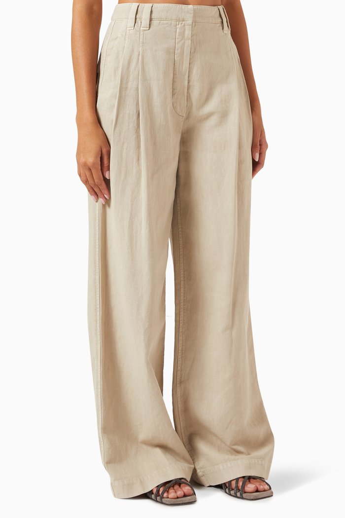 

Pleated Wide-leg Pants in Linen-blend, Neutral