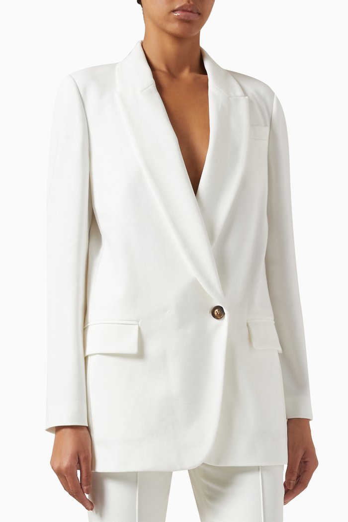 

Single Breasted Blazer in Cotton Blend, White