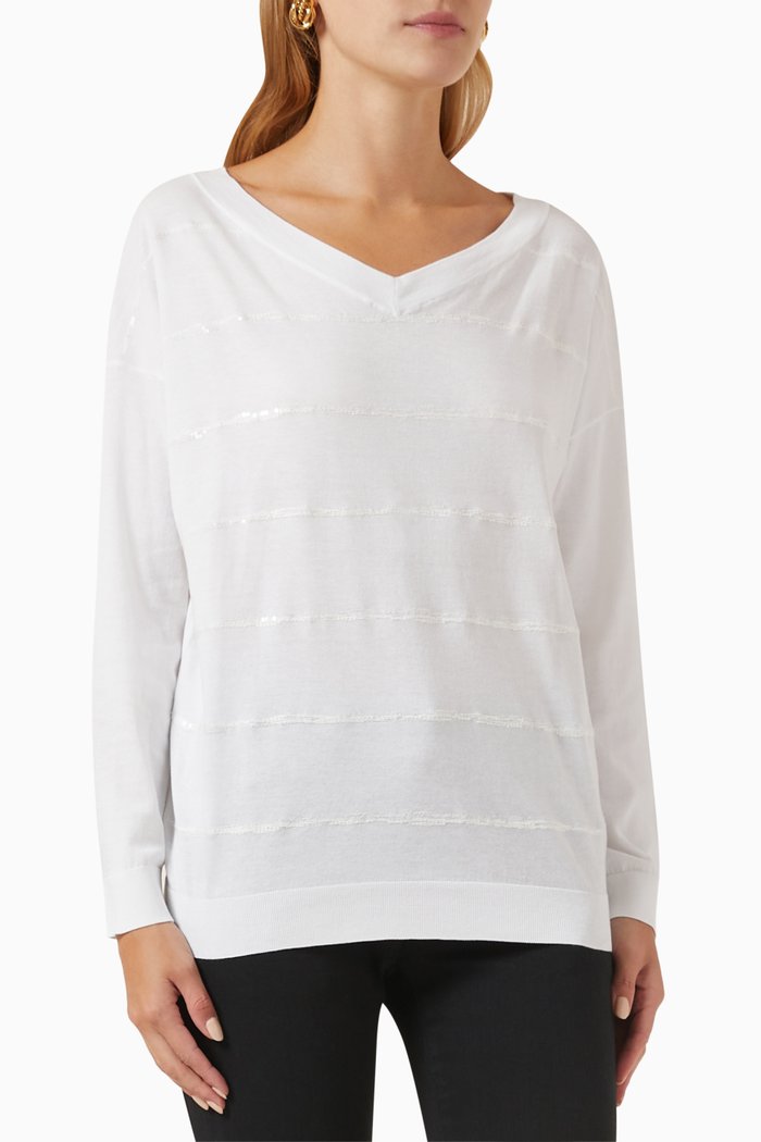 Embroidered Sweater in Cotton, White