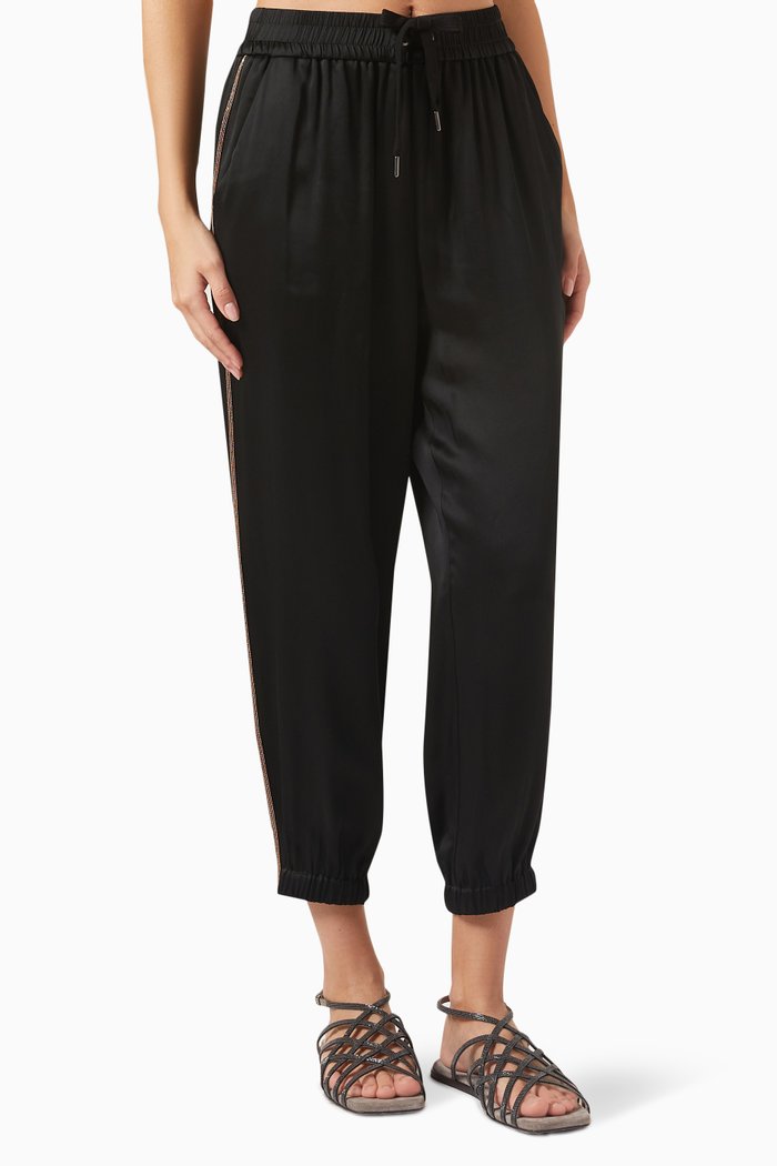 Side Tape Track Pants in Silk Blend, Black