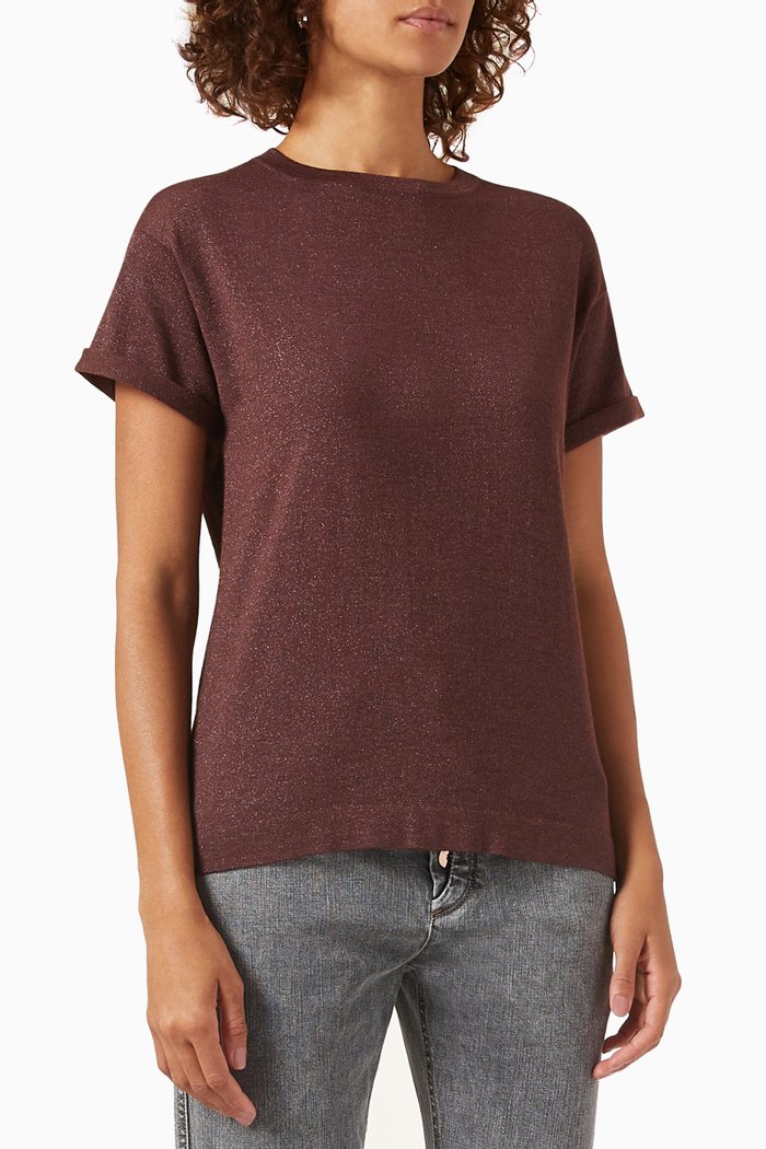 

Short-Sleeved T-Shirt in Cashmere Blend, Burgundy