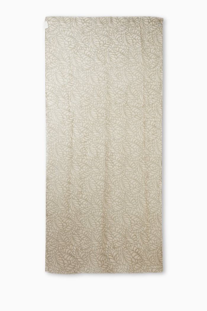 

Leaf-print Scarf in Linen, Green