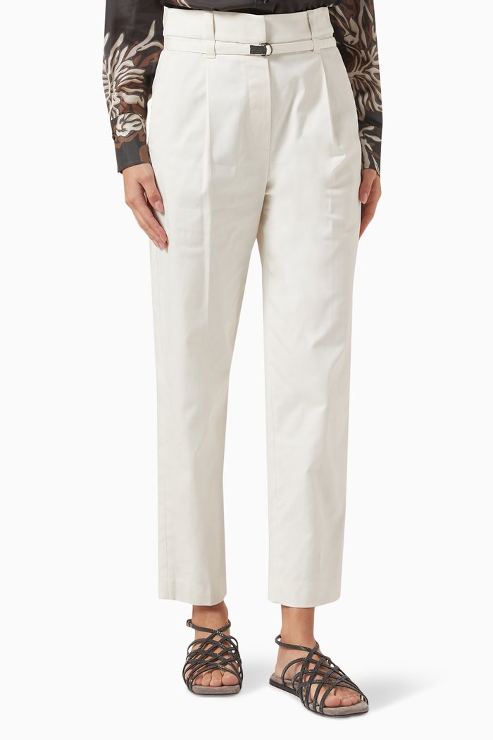 

High-waist Pants in Cotton-blend, Neutral