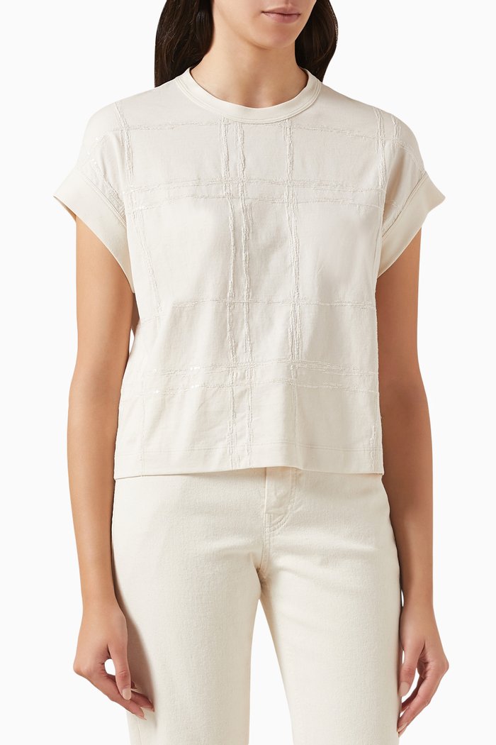 

Brushstroke Embroidered T-shirt in Cotton-jersey, Neutral