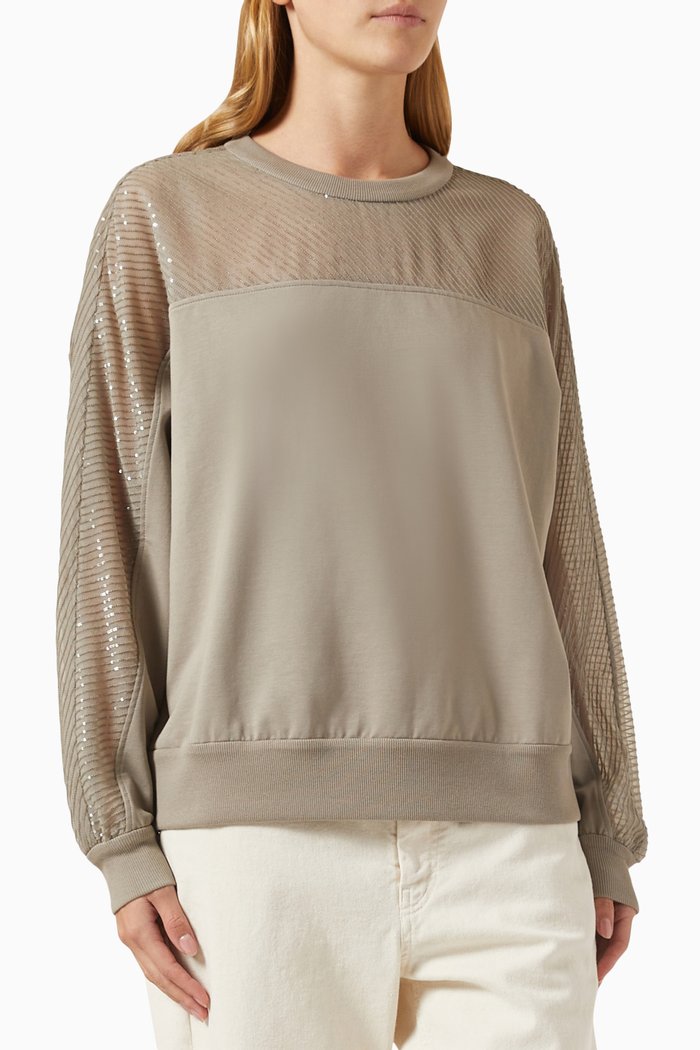 

Sheer Panel Sweatshirt in Knit, Green