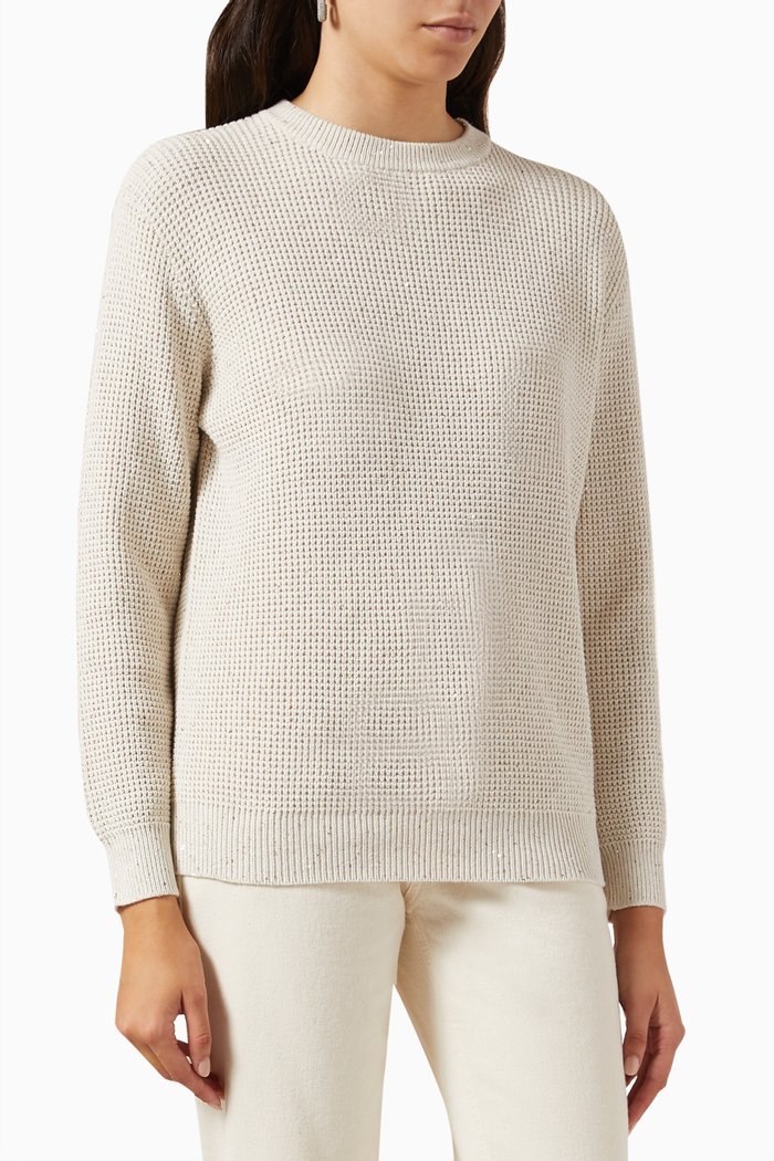

Chunky Knit Crewneck Jumper in Cotton, Neutral