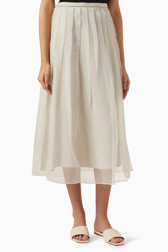 

Pleated Layered Midi Skirt in Silk, Neutral