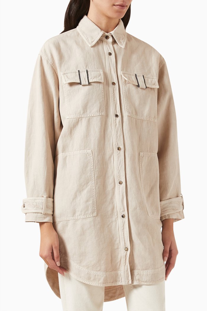 

Shiny-band Pocket Shirt in Linen, Neutral