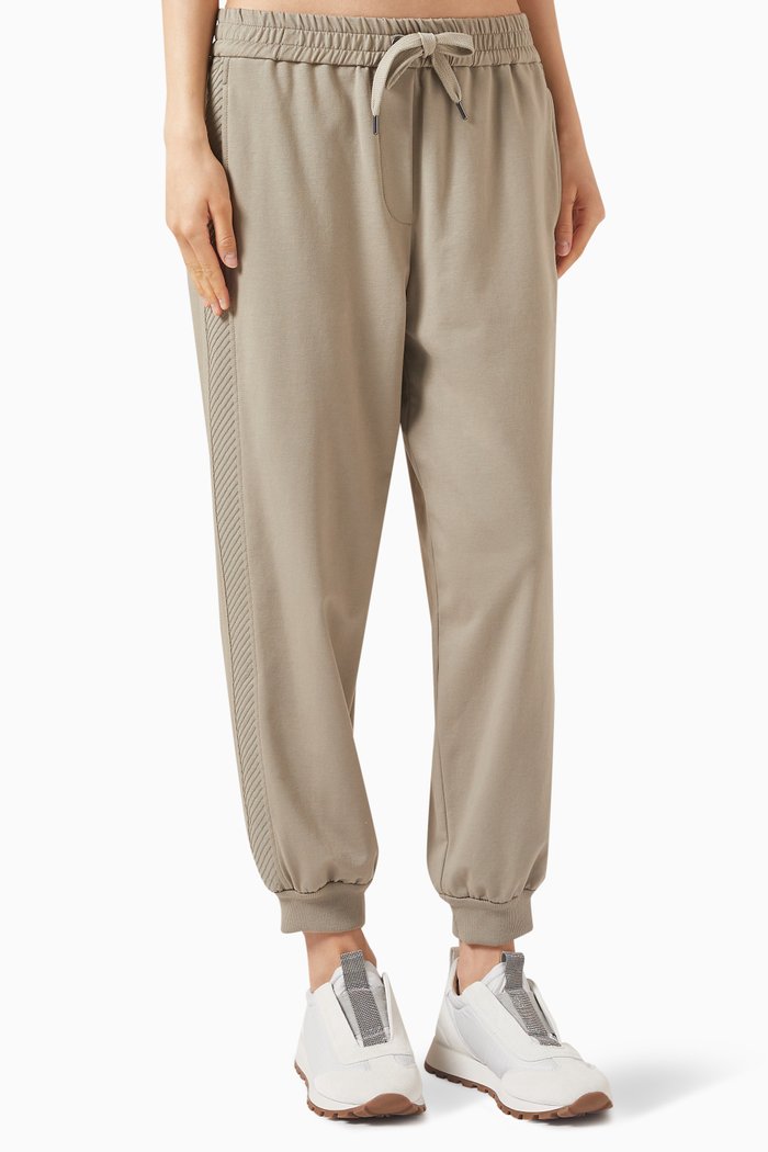 

Embroidered Drawstring Pants in Stretch Cotton-terry, Green
