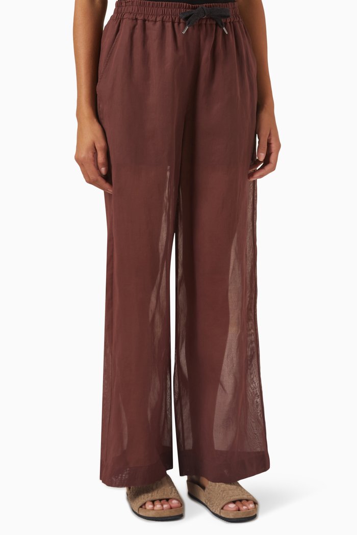 Straight-leg Pants in Semi-sheer Cotton, Burgundy