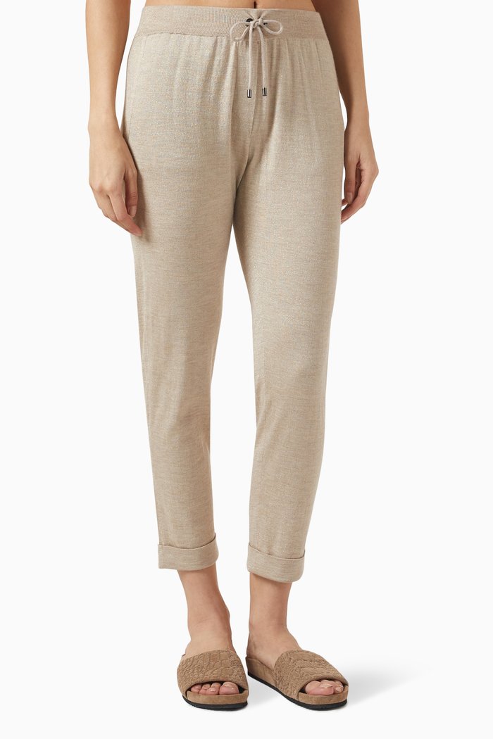 

Cropped Knit Pants in Cashmere & Silk Lamé, Neutral