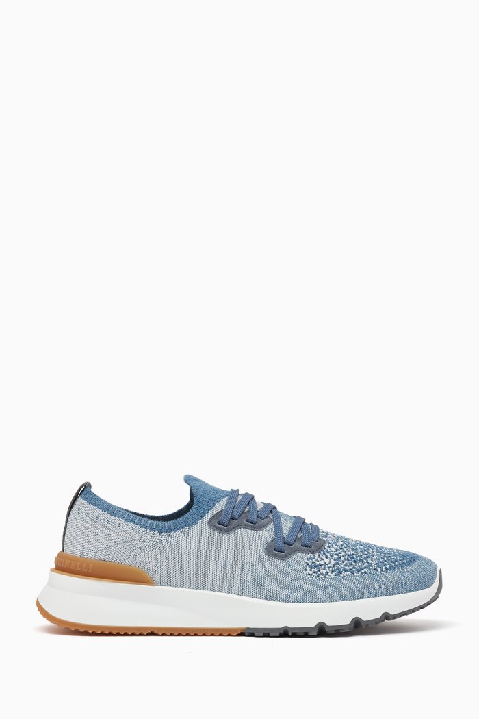 

Low Top Sneakers in Perforated Cotton Knit, Blue