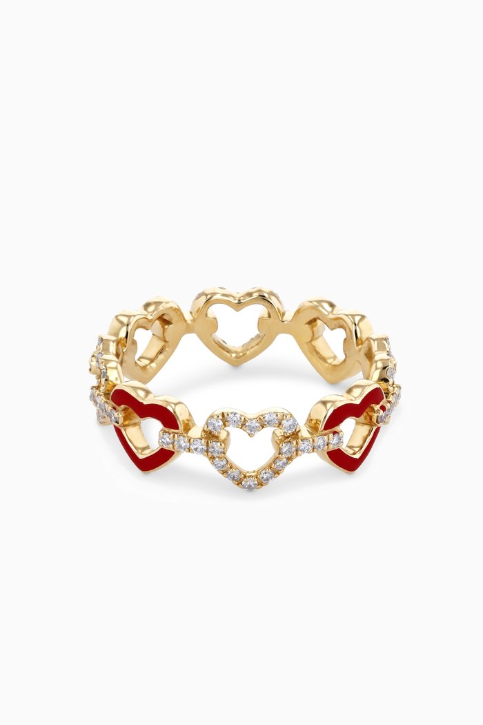 Hearts on Hearts Diamond Ring in 18kt Gold, Red
