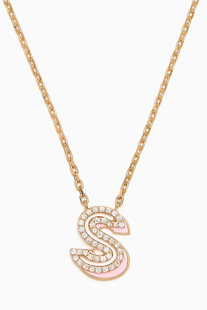 

Shadow Letter Diamond Necklace in 18kt Gold, Pink