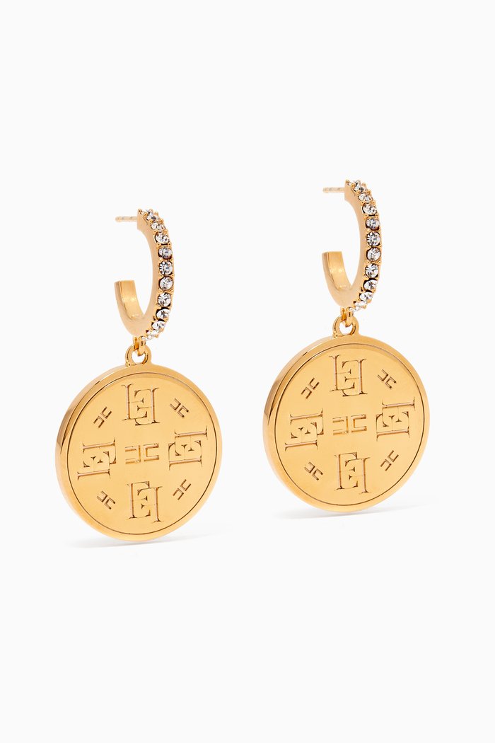 

Logo Rhinestone Earrings in Metal, Gold