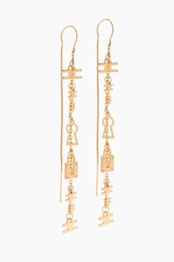 

Logo Charm Threader Earrings in Metal, Gold