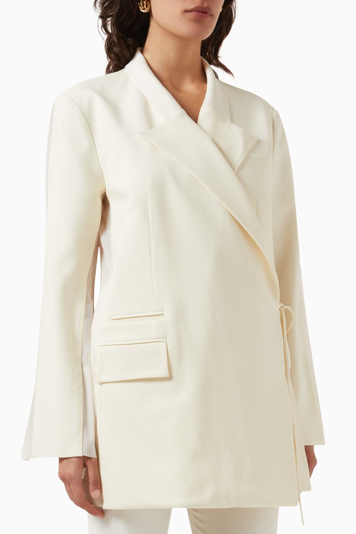 

Aire Tie Blazer in Wool-blend & Silk-organza, White
