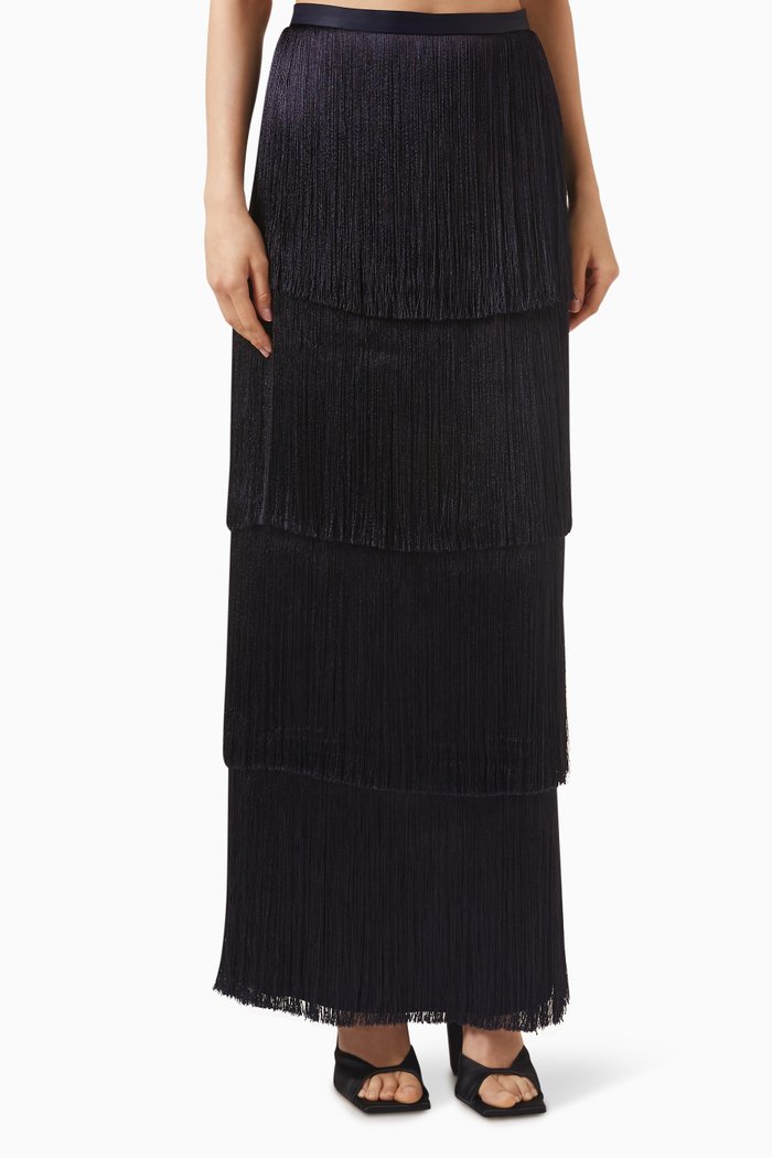 

Mono Fringed Maxi Skirt in Viscose, Blue